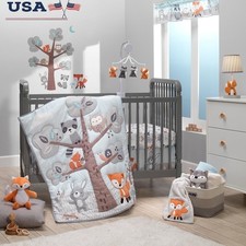 Woodland Friends 3-Piece Crib Bedding Set Quilt Fitted Sheet Bed Skirt Cute Fox