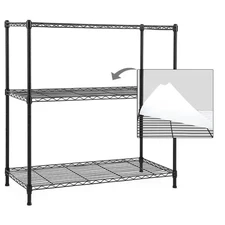 Black 3-Tier Carbon Steel Wire Garage Storage Shelving Unit, NSF Certified (36 I