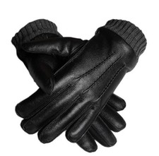 men leather gloves black with winter lined with sheepskin sz medium