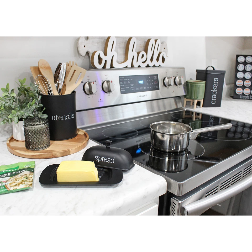 Black Enamelware Large Butter Dish with Lid; Large Modern Farmhouse Style - Image 3 of 4