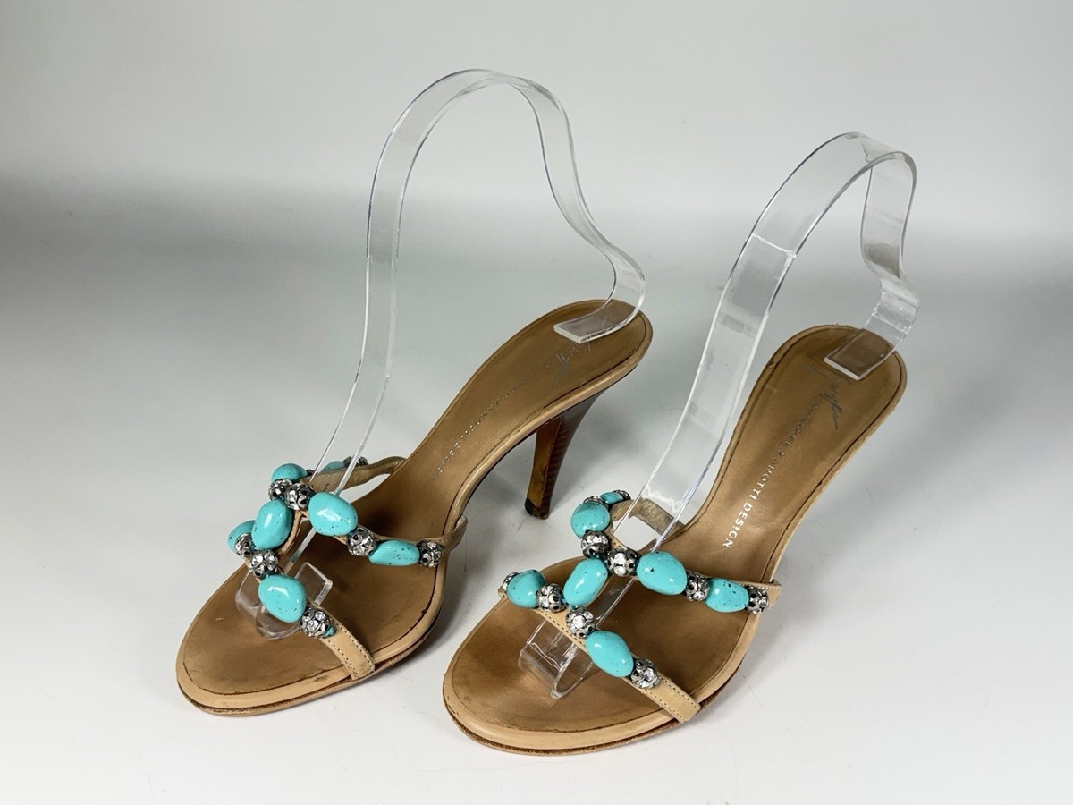 ☆値下げ！☆美品！GIUSEPPE ZANOTTI Giuseppe Zanotti Turquoise Jeweled Silver Ball Heels Sandals