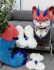 Fursuit Husky Fox Mascot head Tail shoes PAWS Halloween Party Fur Cosplay