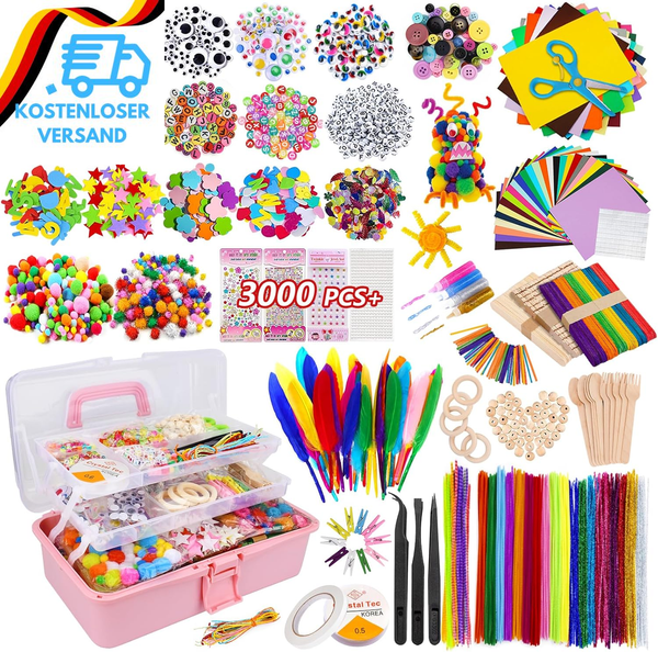 Bastelset Kinder,3000+ Diy Basteln Bastelkoffer,Diy Kunsthandwerk Bastelkoffer B-image