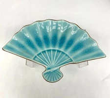 Pier 1 Ceramic Fan-Shaped Decorative Plate In Crackled Turquoise Glaze 8"