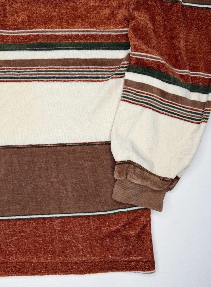 Camisa Polo Patinador Disco Terry LS Vintage Mod Terciopelo Marrón Verde Rayas L Foto 2 de 4