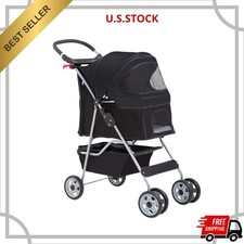 NEW Pet Stroller Cat Dog Folding Carrier Travel Cage Black