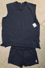 Free People Movement Hot Shot Tee And Shorts Micro Set Navy Blue Size S New NWT