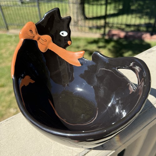 VTG Black CAT Kitty Figure Trinket Dish Bowl Ceramic Taiwan Hand Painted Cottage - Picture 3 of 13