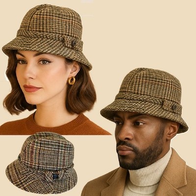 VINTAGE WOOL HARRIS TWEED DECORATIVE HAT Vintage Dobbs Harris Tweed Wool Grey, Black, White and  main image 3
