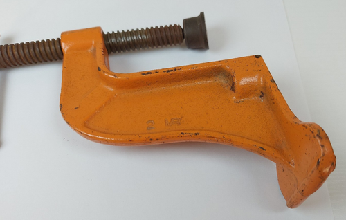 Vintage Jorgensen USA #1623 3" Screw Hold Down Orange Cast Iron Bench Clamp - Picture 10 of 10
