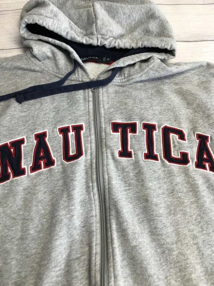 Nautica Hoodie Mens 2XL Gray Full Zip Hooded Sweatshirt Spell Out Logo Fleece - Image 3 of 4