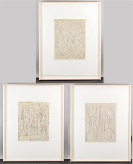 3 Signed NANCY BERLIN Abstract Modernist Oil Stick & Graphite SPRING Drawings