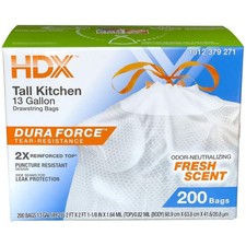 HDX 13 Gallon Reinforced Top Drawstring Fresh Scented Tall Kitchen Trash Bags