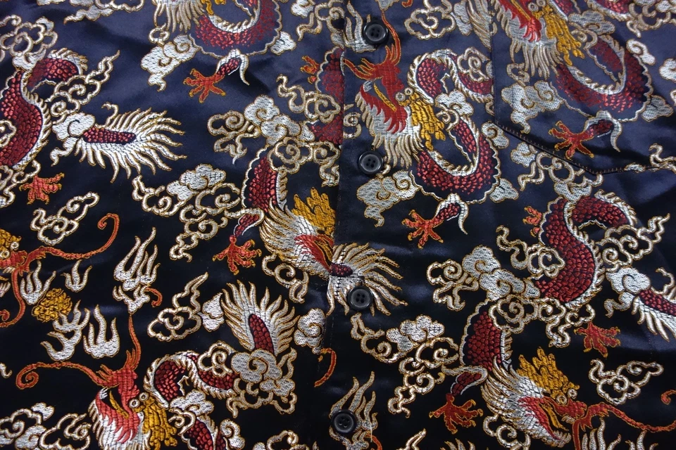 Vintage Anchor Blue Shirt Mens Large Black Button Up Dragons Embroidered Y2K 90s - Image 2 of 4