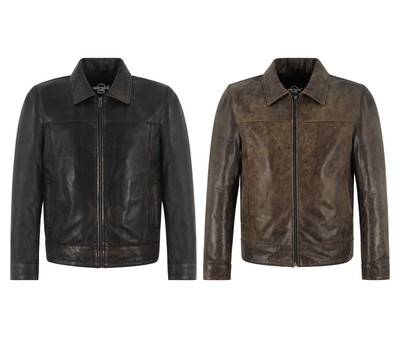 Herren Lederjacke Klassisch Kragen Vintage Street Wear Freizeit Style Jacke