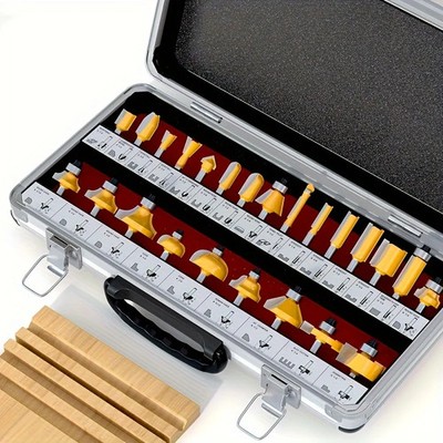 15/24 Pieces/Set Carbide Tipped Router Bits, 1/4 Inch Shanks, Woodworking Router
