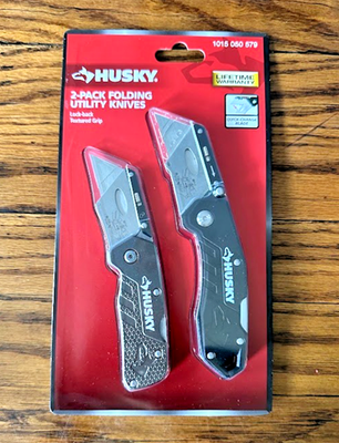 #ad NIB Husky Folding 2 Pack Utility knife Set Lock back Textured Grip $16.99