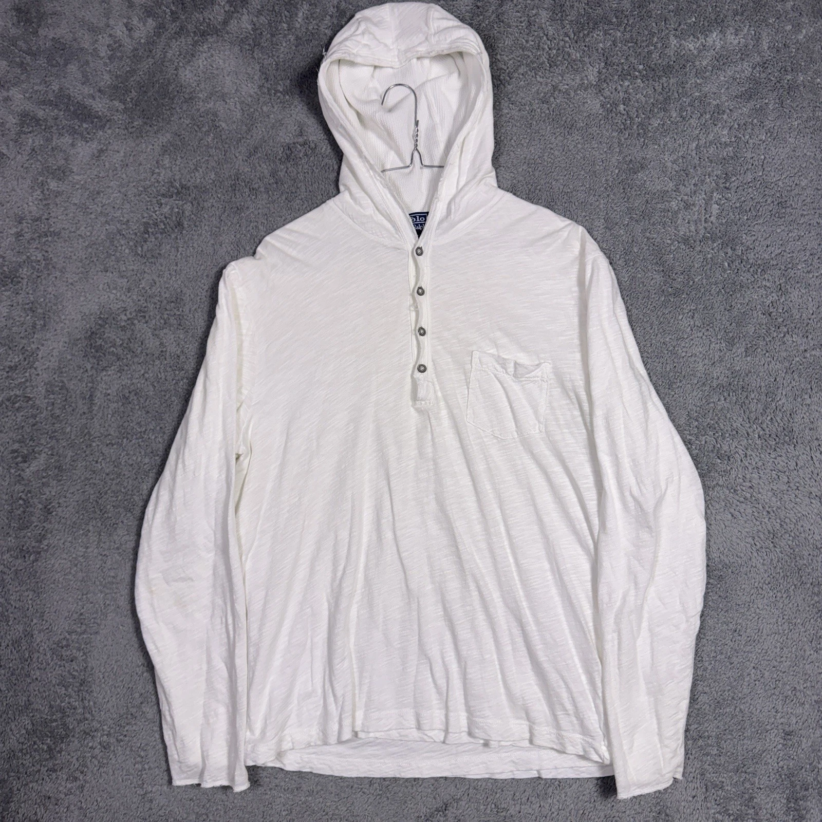 Vintage Polo Ralph Lauren Hoodie Mens LHenley Pima Cotton Thermal Double Layer