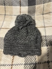 Cute Girls wool blend Grey Knit Beanie hat with a Pom-Pom soft warm cozy OS
