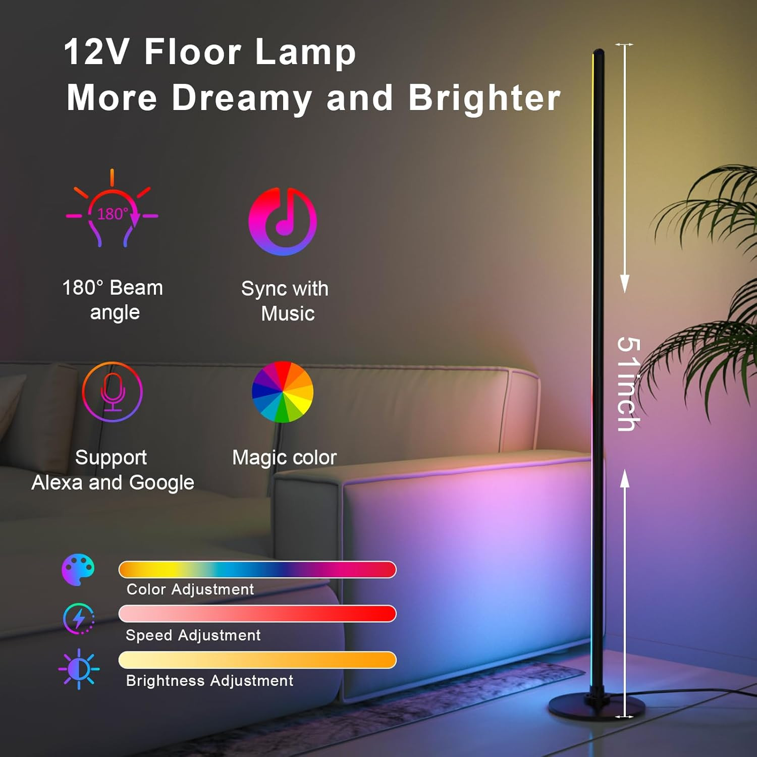 Lampada da Terra LED, app compatibile con Alexa e Google Assistant, musica Sincr foto 3