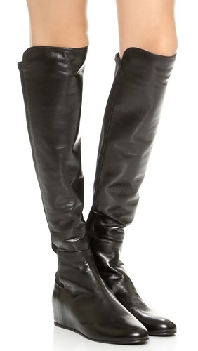 $675 Stuart Weitzman la línea principal para Mujeres Cuero Negro Rodilla  Cuña Oculta-Bota Alta | eBay