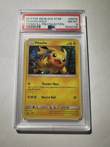 2017 Pokémon SM Pikachu SM76 Black Star Promo NM-MT PSA 8