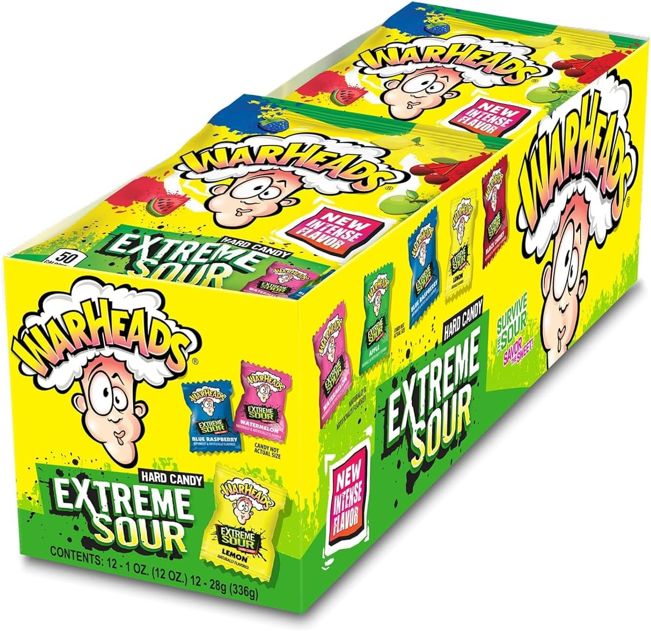 12x Warheads Extreme Sour Hard Candy Assorted Flavor 28g American Sweets