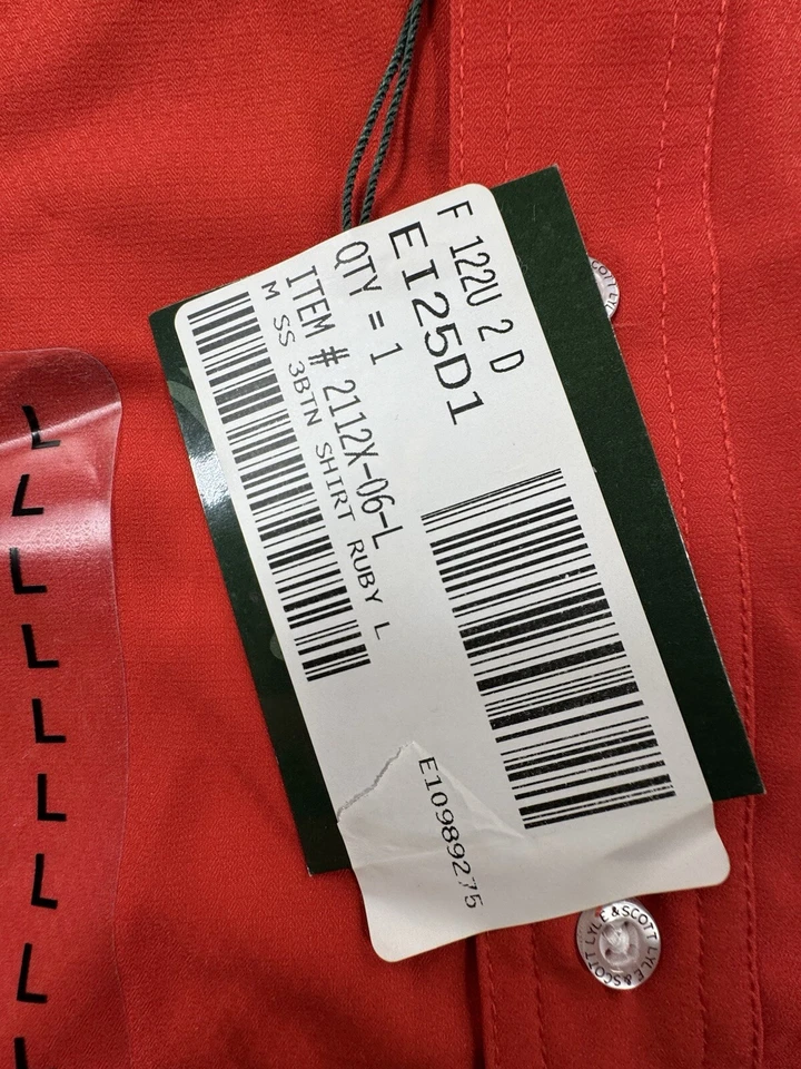 Camisa Lyle & Scott Para Hombre Grande Roja Botón Frontal Rendimiento Absorbe Humedad Nueva Foto 4 de 4