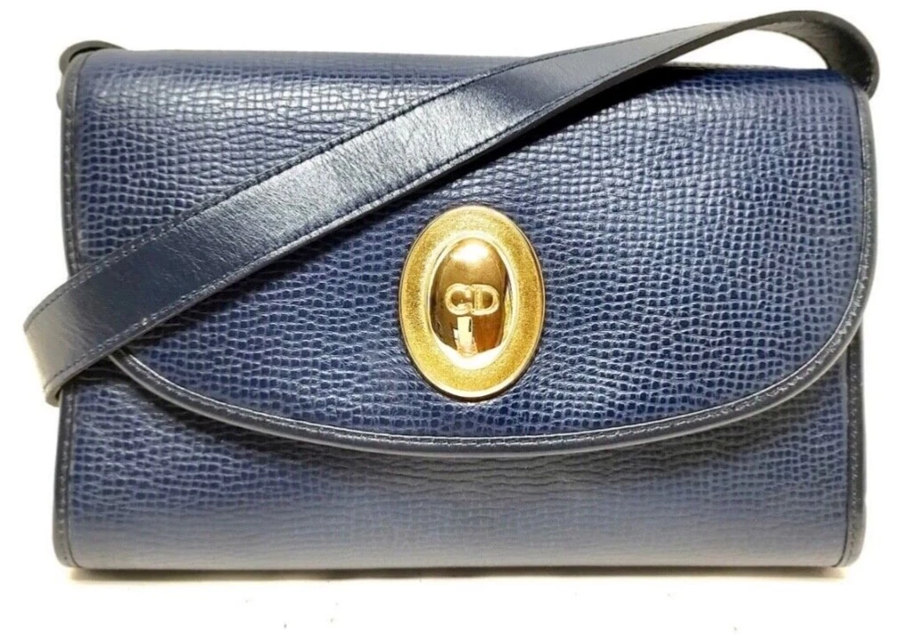 Sac bandoulière authentique CHRISTIAN DIOR cuir bleu marine France