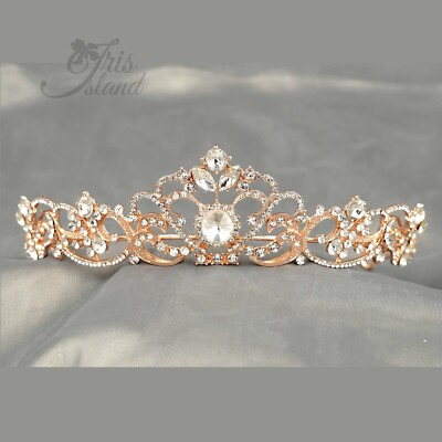 Princess Austrian Crystal Rhinestone Tiara Crown Bridal Pageant Rose Gold 03350