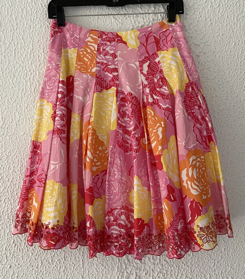 Lilly Pulitzer Ingrid Winner’s Circle floral eyelet hem lined pleated skirt 0 Foto 2 de 4