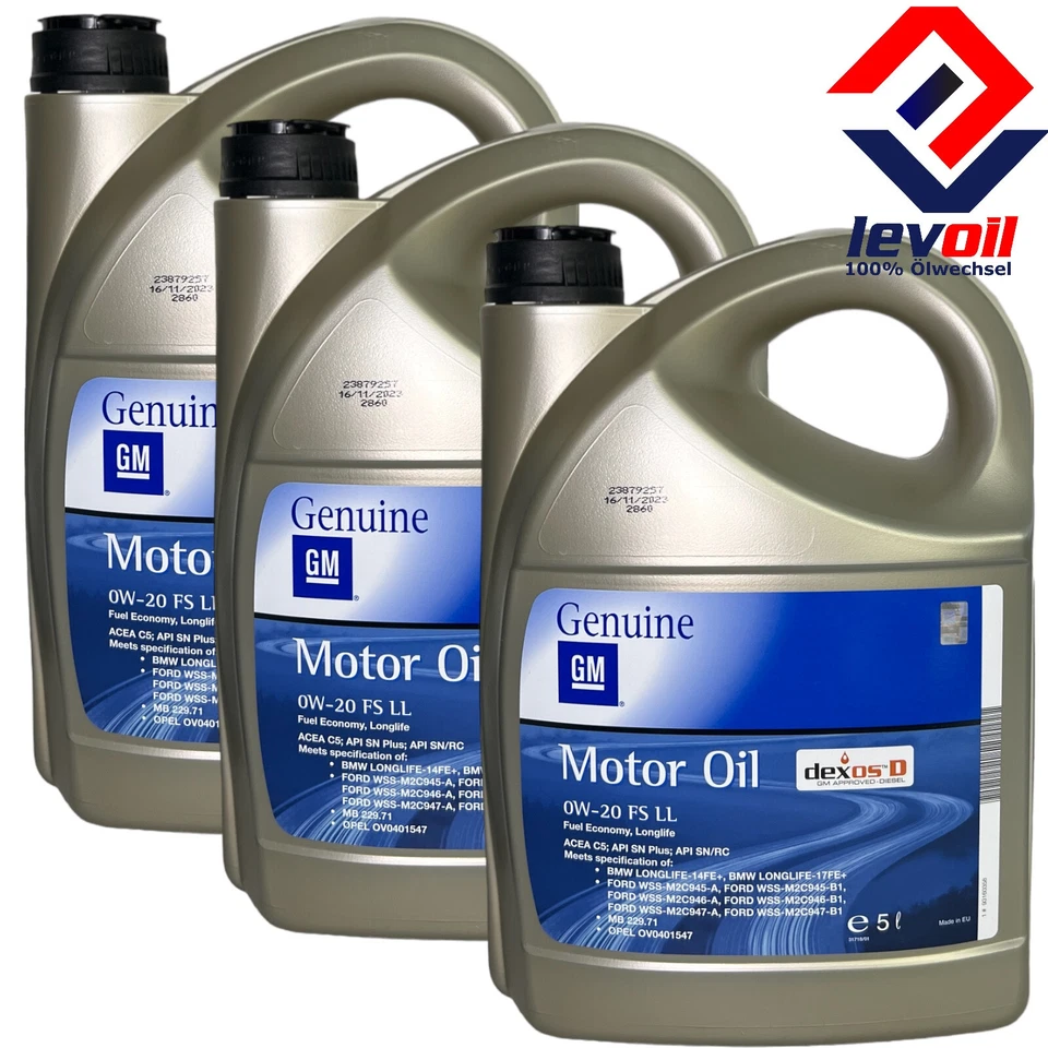 3x5 L Original GM Motoröl Öl 0W20 Dexos D 93160358 0W-20 ACEA C5 Opel OV0401547