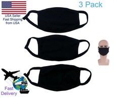 3 Pack Double Layer Cotton Cloth Face Mask Black Washable Reusable Breathable