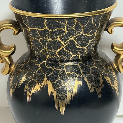 Vintage Vase Schwarz Metallic Gold Keramik Mid Century Germany Zweihenkel - Bild 2 von 13