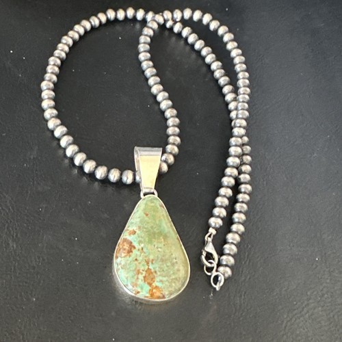 Green Turquoise Pendant Sterling Silver Navajo 20" Necklace 15020 - Picture 13 of 13