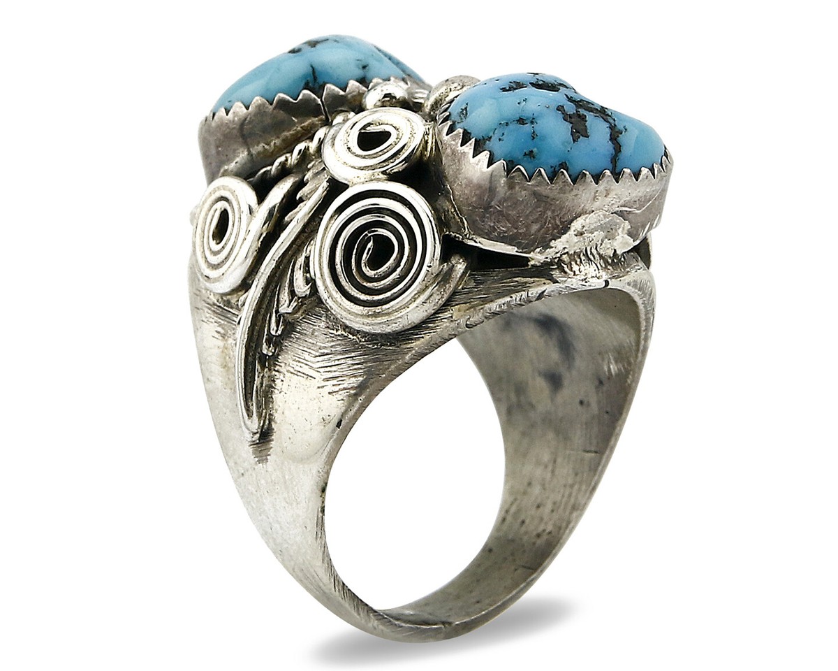 Navajo Ring .925 Silver Handmade Sleeping Beauty Turquoise