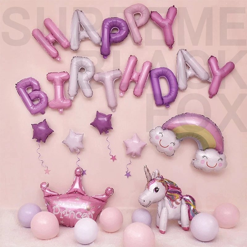 Globos de Feliz Cumpleaños Banner Globo Bunting Fiesta Decoración Autoinflable Foto 3 de 4