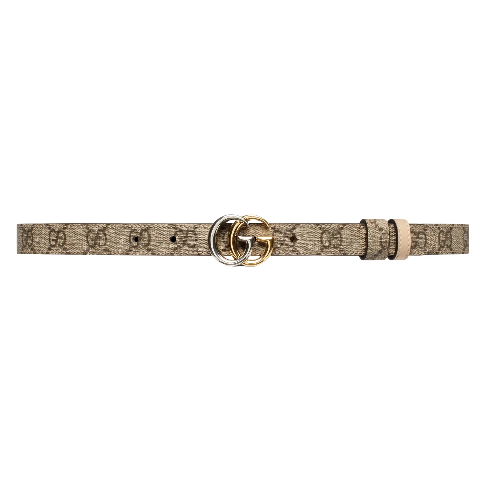 Ceinture fine réversible 20 mm GUCCI GG Marmont beige/ébène/rose clair neuve/authentique