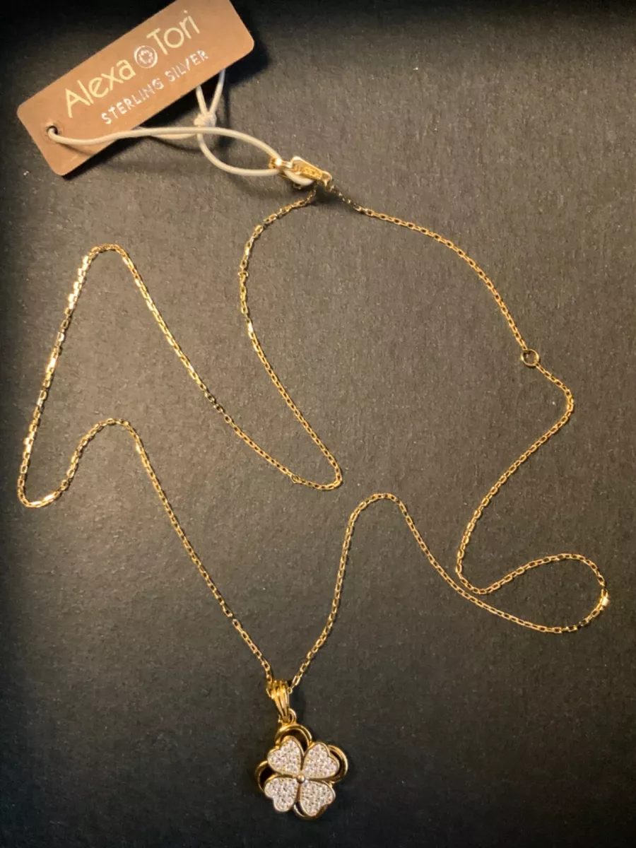 Alexa Tori 18K Gold plated Sterling Silver CZ 16 2 Clover Necklace NWT ma