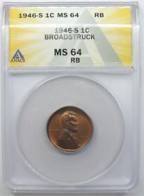 スピリチュアル　アンク　ベル 1946-S Lincoln Wheat Cent Penny ANACS MS64 RB Broadstruck - San