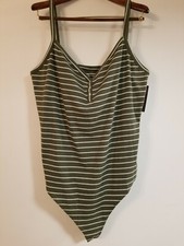 WOMEN'S JUNIOR HENLEY BODYSUIT Size XXXL 21 STRIPED No Boundaries GREEN NWT