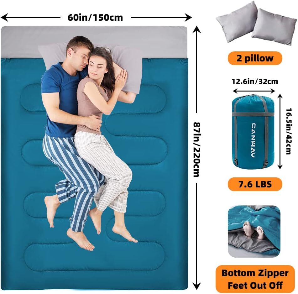 CANWAY Double Sleeping Bag,2 Person Bag Queen Size XL, Lake Blue eBay