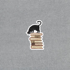 Curious Cat on Books Sticker - Vinyl Decal for Book Lovers 5016