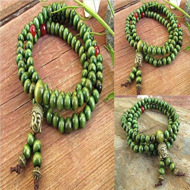 6mm green sandalwood wooden bead 108 Beads  Mala Bracelet Zen Meditation