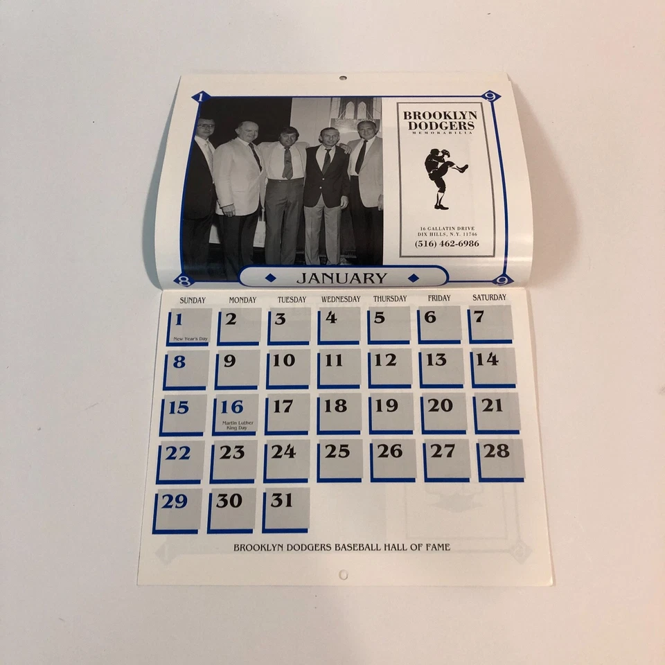 Calendario del Salón de la Fama de los Brooklyn Dodgers 1989 firmado a mano Duke Snider Foto 4 de 4