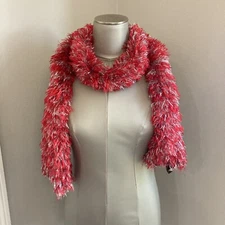 Sandol Red And Gray Soft Fluffy Long Scarf 100% Polyester Preowned RN116530