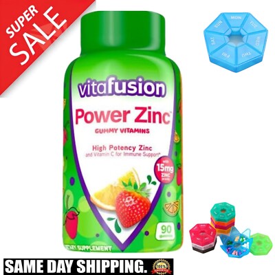 Vitafusion Power Zinc Gummy Vitamins, 90 Count + Bonus Pill Box 7 Days Mini