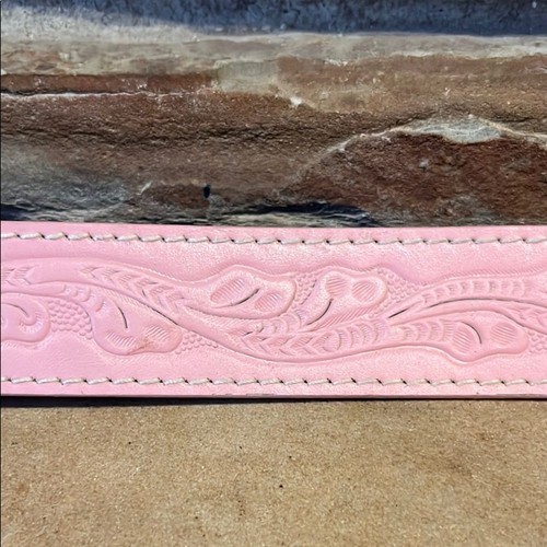 Nocona Western Pink Embossed Leather Belt with Silver Horse Buckle - Picture 6 of 8