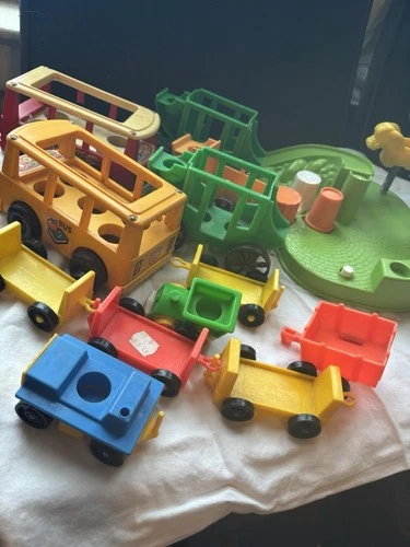 Vintage Little People Fisher Price Vehicle Stage Coach , Buses, Cars, Play Lot