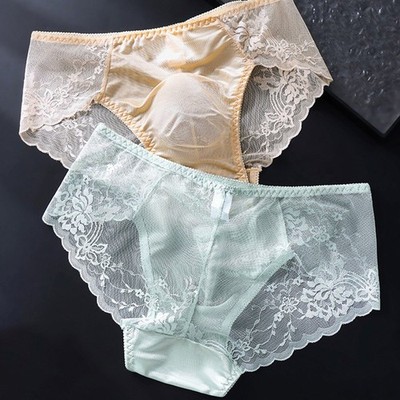 Men Lace Briefs Quick Drying Fabric High Elastic Material Contrast Color Pattern